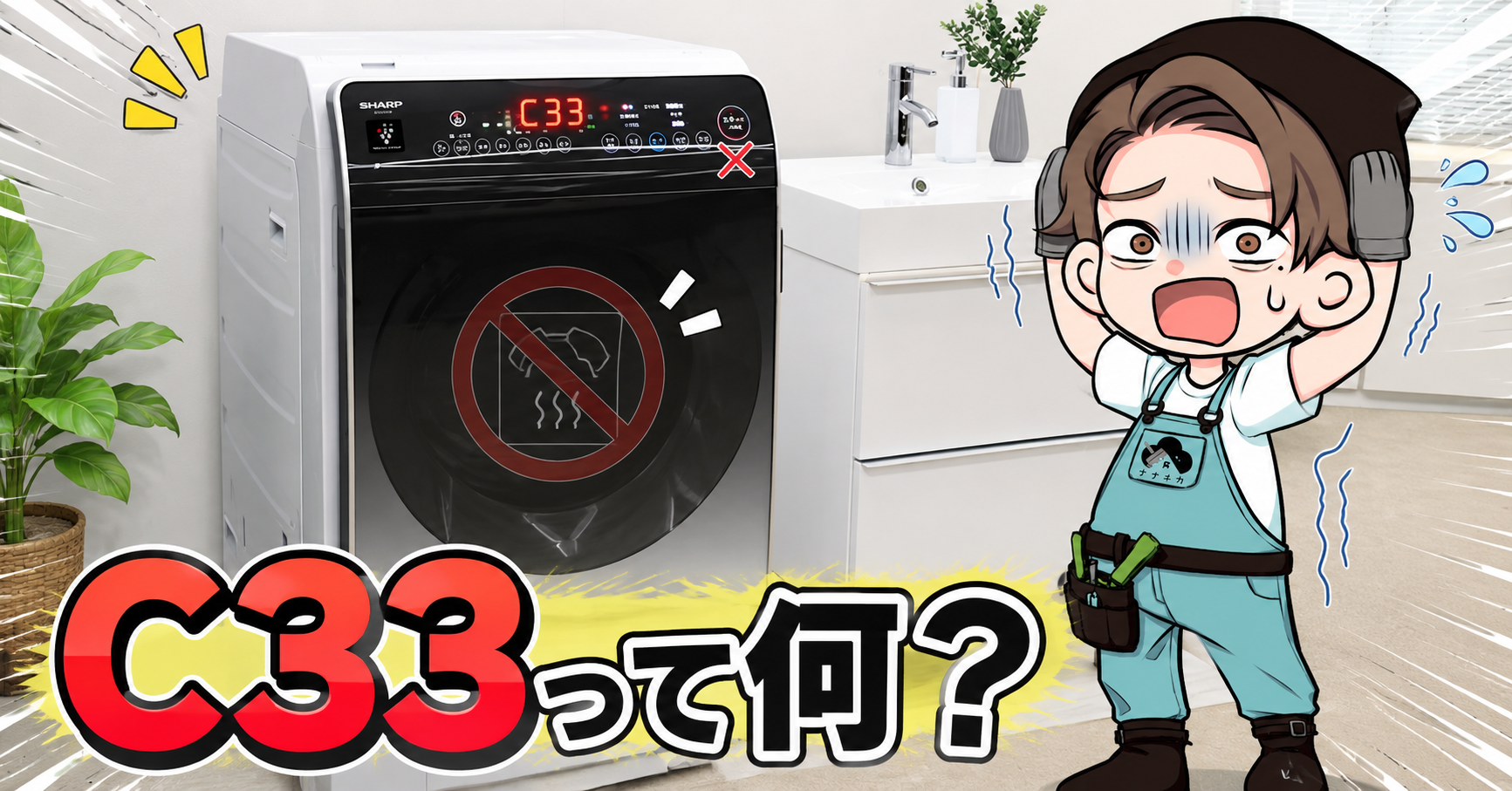 シャープドラム式洗濯機のC33エラーとナナチカマスコットキャラクター