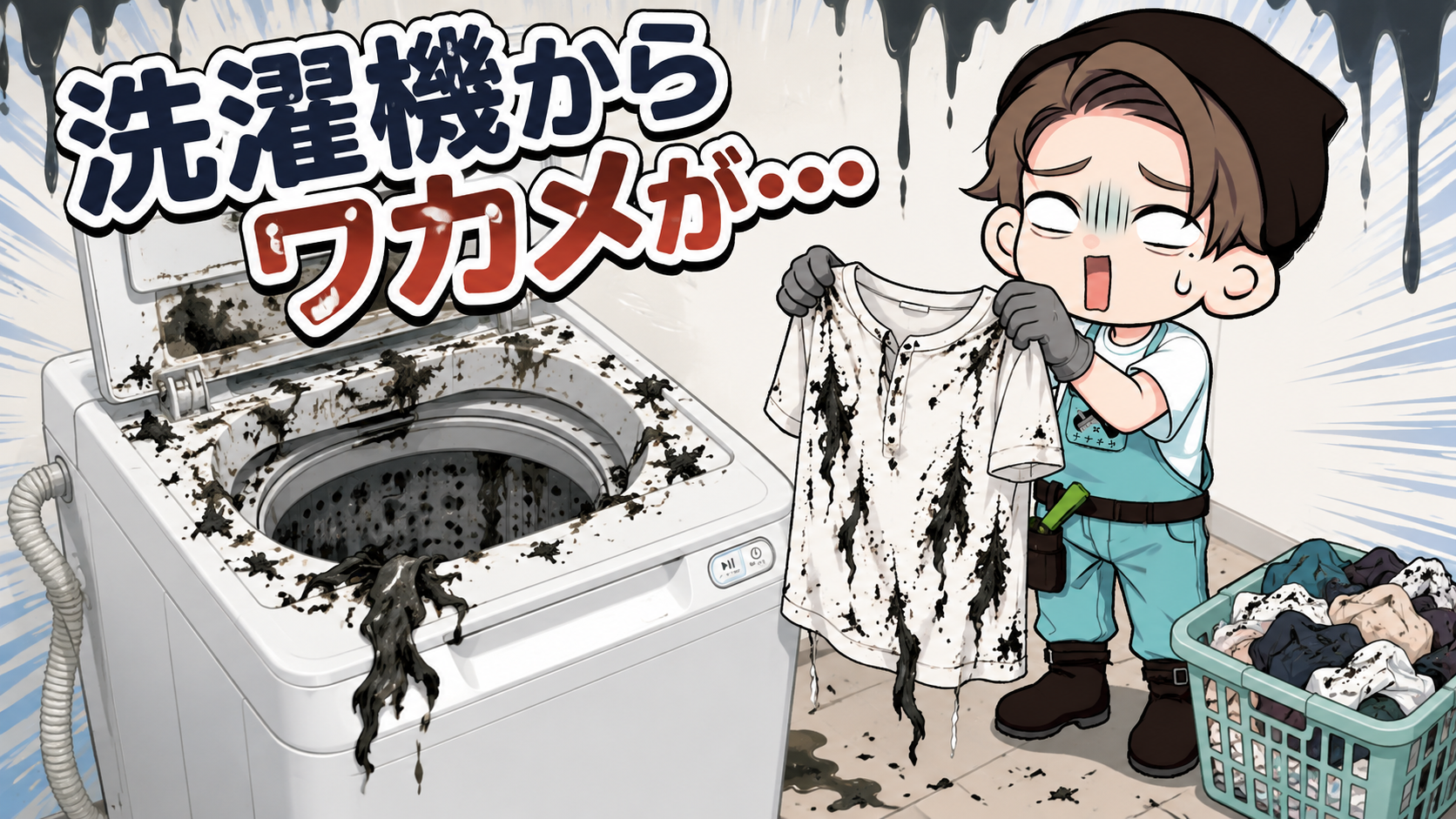 洗濯機から黒いカスが出るトラブルのアイキャッチ画像